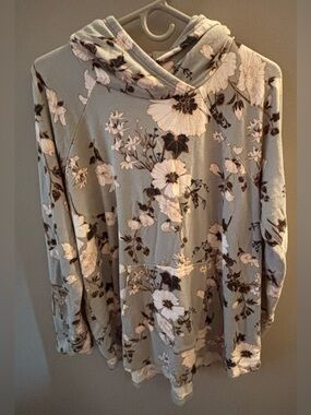 LuLaRoe Amber Gray Floral Hoodie with Cream Floral Print